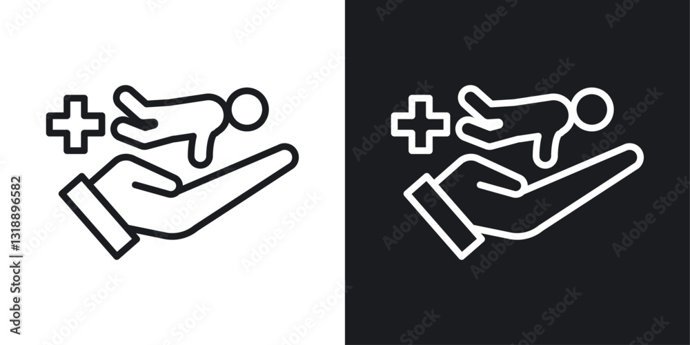 Neonatologist icons set in black and white stroke lines Neonatologist icons set in black and white stroke lines