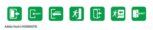 Set of exit vector green icons set. Emergency exit. Open door. Vector 10 EPS.