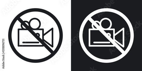 No recording icons set in black and white stroke lines
