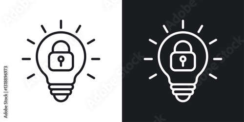 Patent and intellectual property icons set in black and white stroke lines