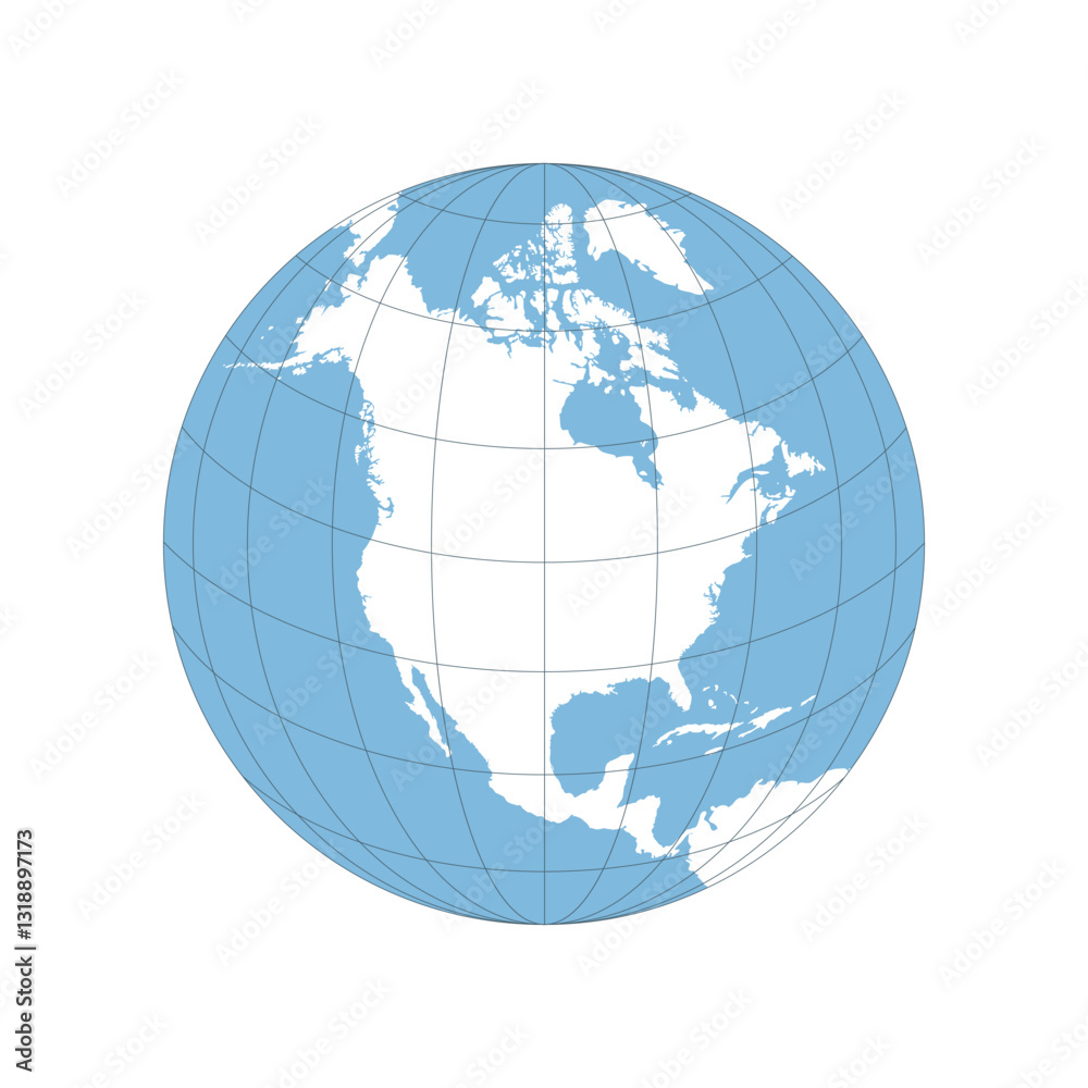 North America globe map. World globe map isolated on white background. North America globe icon. Vector illustration. North America globe map. World globe map isolated on white background. North America globe icon. Vector illustration.