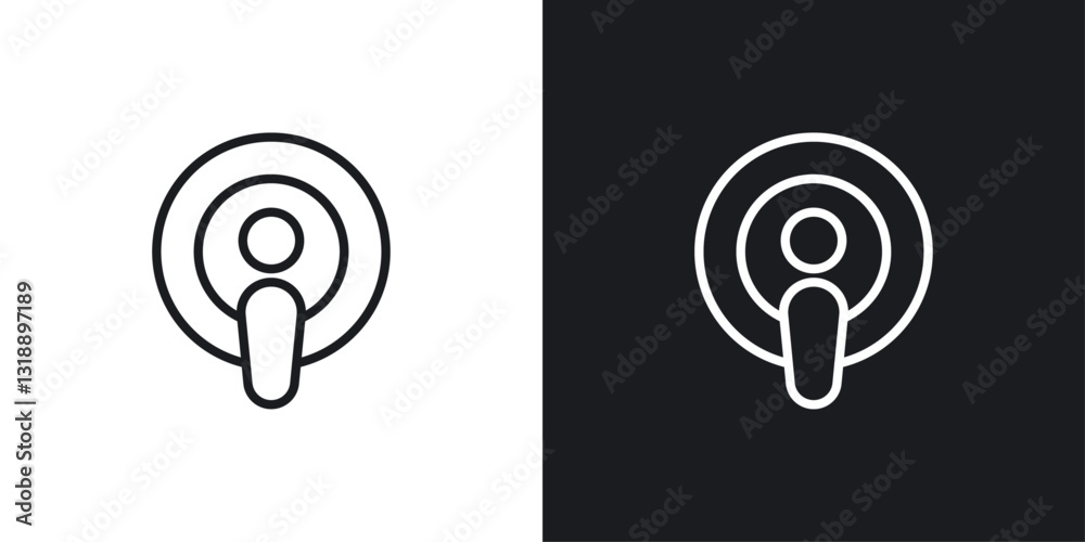 Podcast icons set in black and white stroke lines Podcast icons set in black and white stroke lines