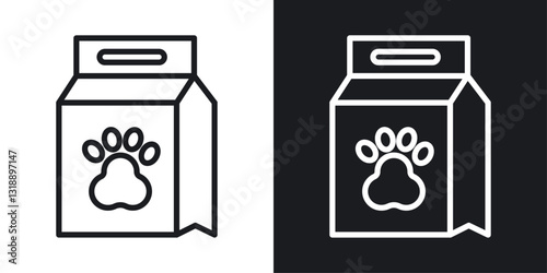 Pet food package icons set in black and white stroke lines