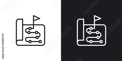 Planning icons set in black and white stroke lines