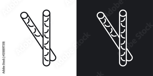 Pretzel sticks icons set in black and white stroke lines