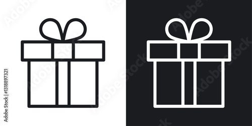 Present gift box icons set in black and white stroke lines