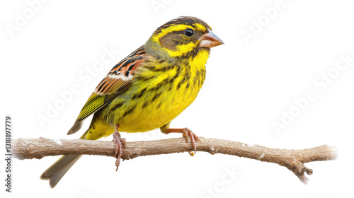 Cirl bunting on branch isolated on white background