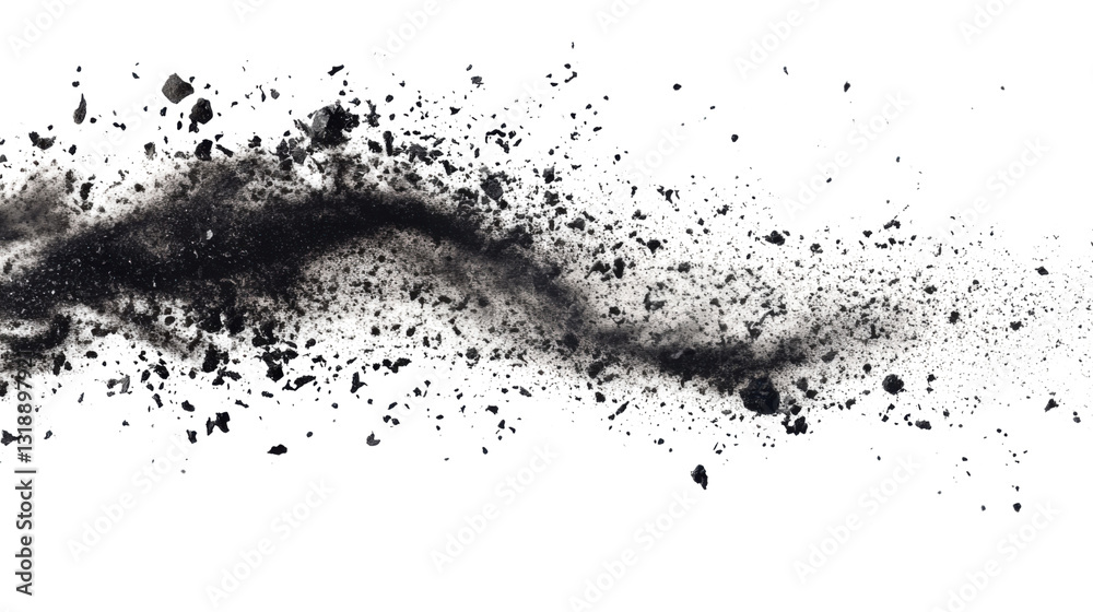 © Innovative Shots - Black cigarette ash flying isolated on white background