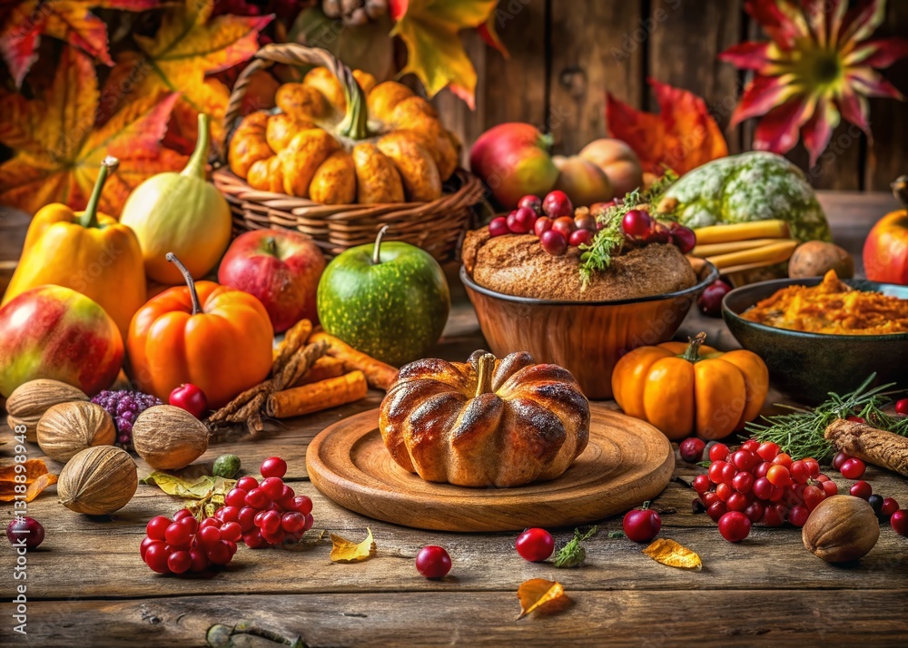 Autumnal Harvest: Rustic Table Setting with Seasonal Food, September 2025 Autumnal Harvest: Rustic Table Setting with Seasonal Food, September 2025