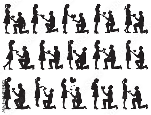 MAN GIVING HEART SILHOUETTE WHITE BACKGROUND