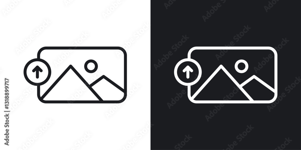 Upload photo icons set in black and white stroke lines Upload photo icons set in black and white stroke lines