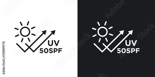 UV SPF 50 protect icons set in black and white stroke lines