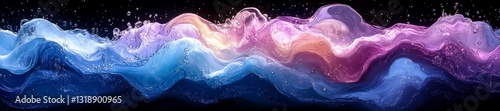 Abstract Colorful Liquid Swirl with Bubbles and Soft Fluid Transitions in Blue and Pink. Generative AI