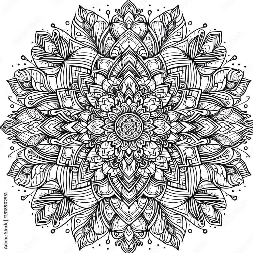 A line art mandala design illustration of a coloring page A line art mandala design illustration of a coloring page