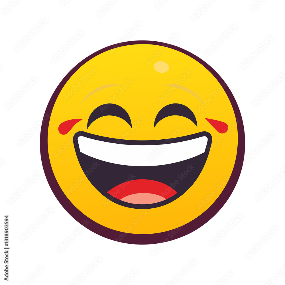 Fototapeta premium laughing emoji with wide smile transparent png. joyful yellow emoji on black background. classic happy face emoji with glossy effect.