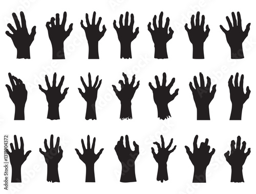 ZOMBIE HANDS SILHOUETTE WHITE BACKGROUND