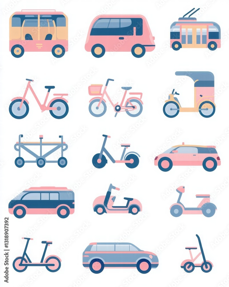 Naklejka premium Colorful Transportation Icons Collection for Design Projects