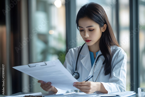Female Doctor Reviewing Medical Documents