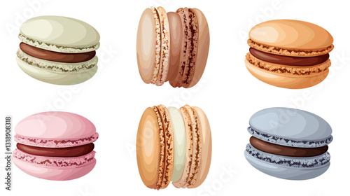 Vector set of french macaroon dessert macaron pastry illustration set isolated on white background