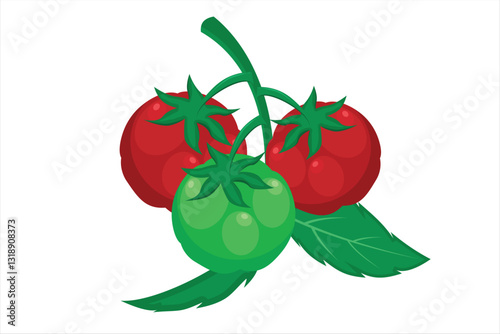 Tomato plant vector. Illustration of tomato vegetable with leaves and branches. Healthy food contains many vitamins for the body