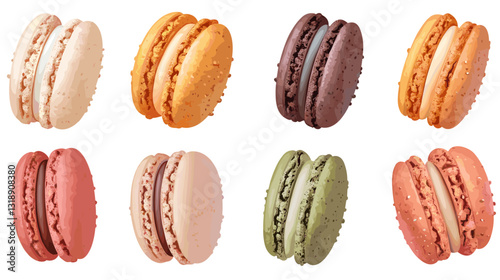 Vector set of french macaroon dessert macaron pastry illustration set isolated on white background