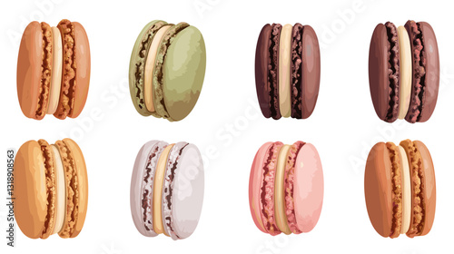 Vector set of french macaroon dessert macaron pastry illustration set isolated on white background