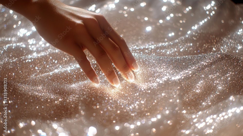 Fototapeta premium Sparkling Fabric Touch: Light Ripples on Shimmering Textile 