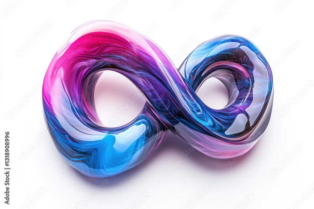 Abstract infinity symbol, glossy, pink, blue, swirl. Abstract infinity symbol, glossy, pink, blue, swirl.