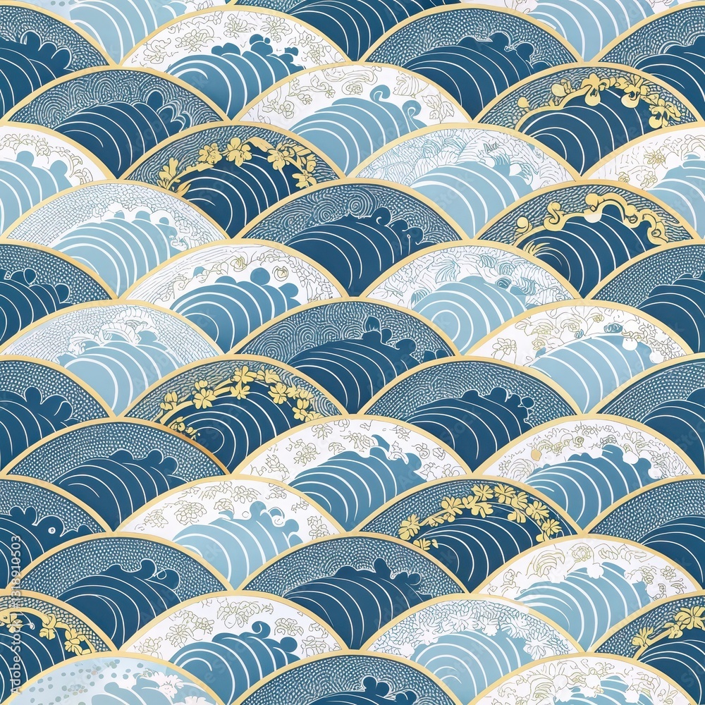 Elegant Wave Pattern with Gold Accents in Oceanic Color Palette Elegant Wave Pattern with Gold Accents in Oceanic Color Palette