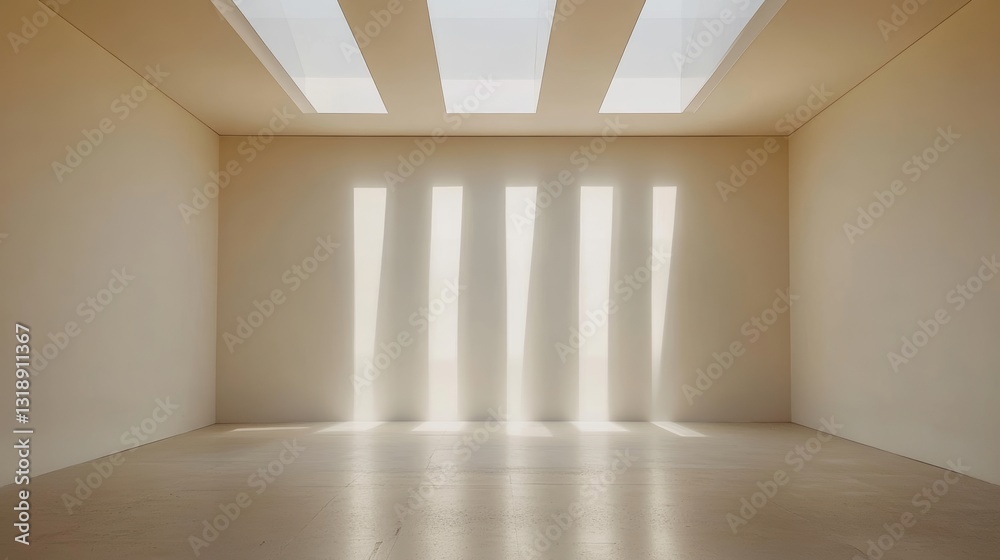 Fototapeta premium Sunlit Minimalist Room with Skylights 
