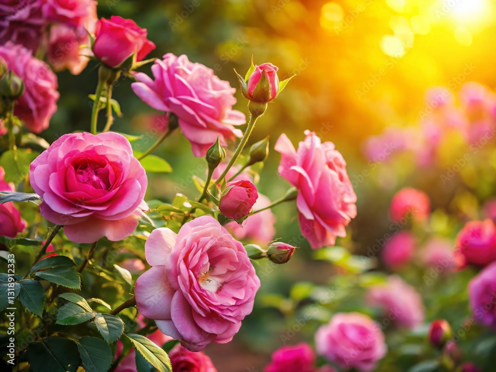 Blooming Pink Roses Bush Garden Flowers Spring Nature Photography Blooming Pink Roses Bush Garden Flowers Spring Nature Photography