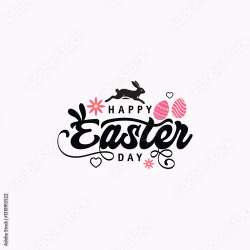 Happy Easter day typography text design, Colorful Easter eggs with flowers, Colorful Easter eggs with spring flowers vector, Happy Easter day celebration design elements vector illustration