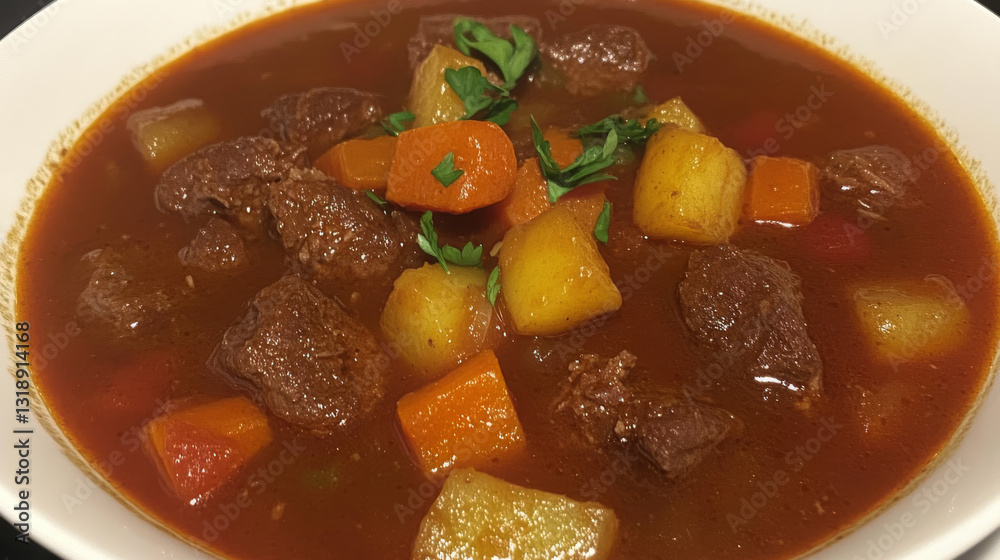 Hungarian goulash soup made with tender beef, sweet peppers, and potatoes, simmered in a rich paprika-infused broth Hungarian goulash soup made with tender beef, sweet peppers, and potatoes, simmered in a rich paprika-infused broth
