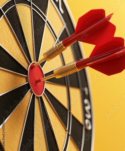 Bullseye: A close-up shot of a dartboard with two darts hitting the bullseye, illustrating precision and success.