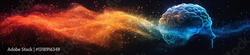 A cosmic brain silhouette with fiery waves symbolizing neurodivergent thought processes. Generative AI