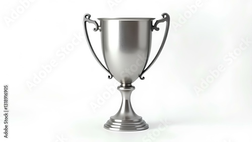 A Gleaming Silver Trophy, Symbol Of Hard-earned Victory And Triumphant Achievement, Stands Proudly Against A Bright White Backdrop