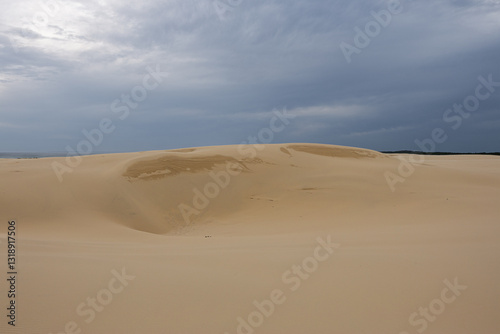 Fototapeta Naklejka Na Ścianę i Meble -  Empty sand dune with cloudy overcast sky.