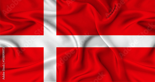 Realistic Denmark flag waving. Close up of flag of Denmark with cloth texture