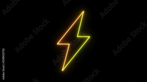 Neon Glowing Center Flashing Lightning Flash Icon, Charge Flash Icon, Thunder Flashing Lightning, Stop Light and Lock Sign