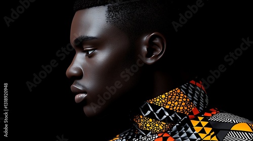 Stylish African man in patterned turtleneck profile portrait photo