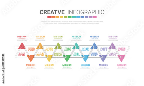 Presentation graph, Business infographics template for 12 months, 1 year, can be used for Business concept with 12 options, steps or processes.