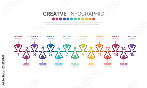 Infographic design template with 15 options, Can be used for process diagram, presentations, workflow layout, banner, flow chart, info graph.