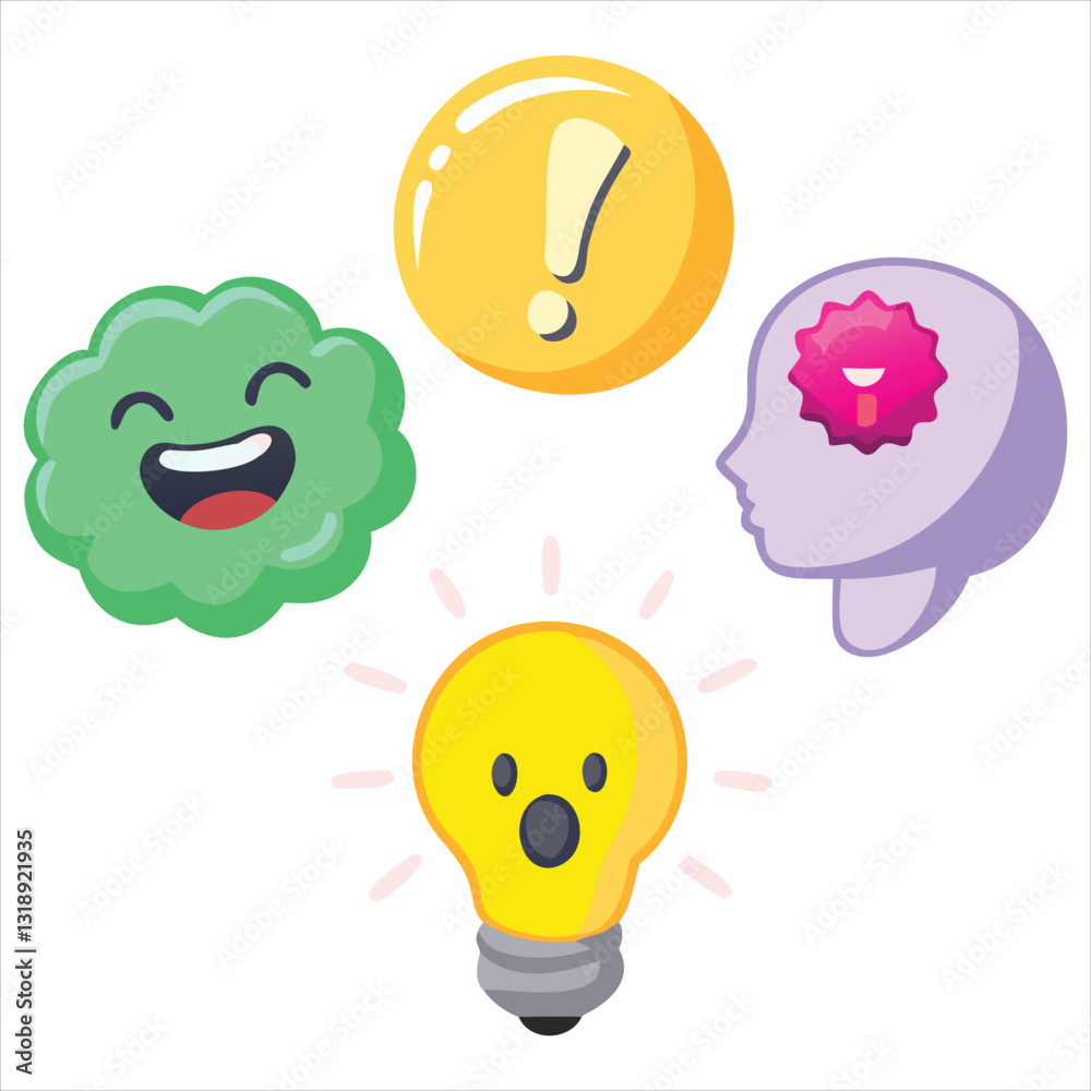 Bright 3D Idea Icons with Vibrant Colors and a Smooth Glossy Finish Bright 3D Idea Icons with Vibrant Colors and a Smooth Glossy Finish