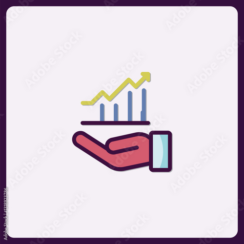 Colorful icon depicting business growth on a helping hand concept