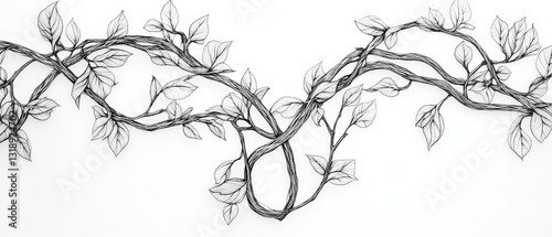 Intertwined Branches Forming Heart: Line Art Love and Growth 