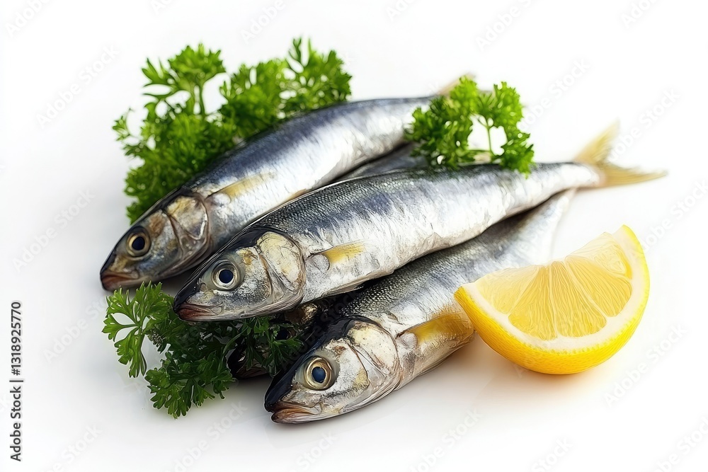 High Detail Visual of Fresh Sardine Ocean Fish Isolated on White Background High Detail Visual of Fresh Sardine Ocean Fish Isolated on White Background
