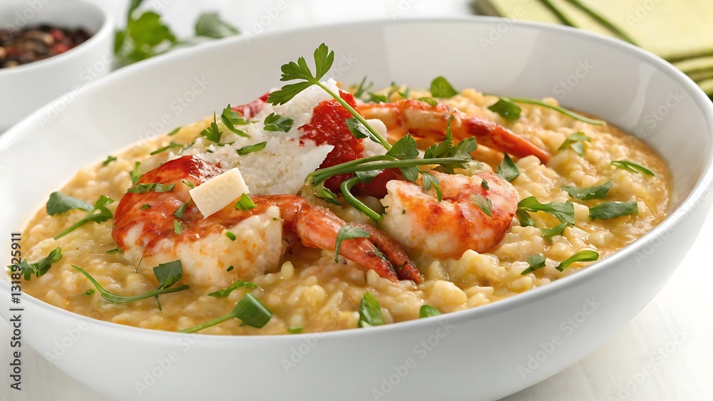 Creamy Lobster Risotto with Fresh Herbs and Succulent Lobster Pieces Creamy Lobster Risotto with Fresh Herbs and Succulent Lobster Pieces