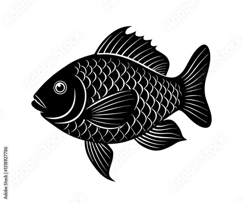 Tilapia fish silhouette vector illustration with black color design on a white background.