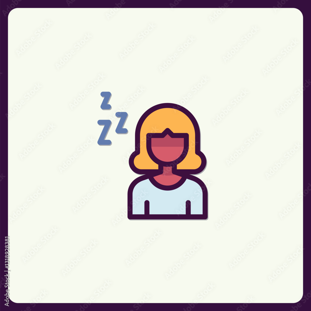 Sleeping woman icon with ZZZs, representing rest and rejuvenation Sleeping woman icon with ZZZs, representing rest and rejuvenation