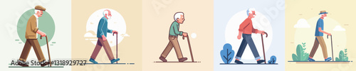Vector grandfather walking with a stick